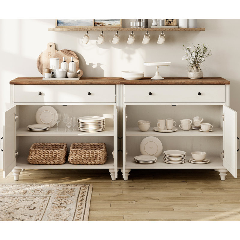 Scarlett Sideboard Cabinet With 5 Drawers And 4 Doors Vintage Wood Grain Design Buffet Cabinet With Storage Coffee Bar For Dinning Room Kitchen And
